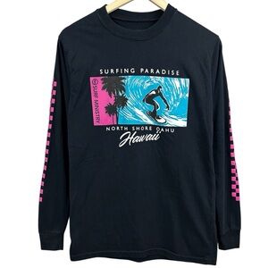 Surf Ministry Paradise Hawaii Long Sleeve Black & Pink Shirt Size Small